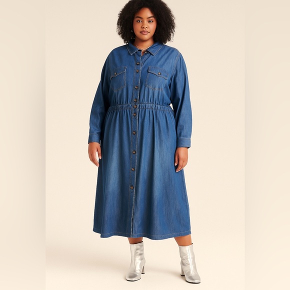 Brand New Denim Button-Up Long Sleeve Dress Sz 30/32 - Picture 1 of 17